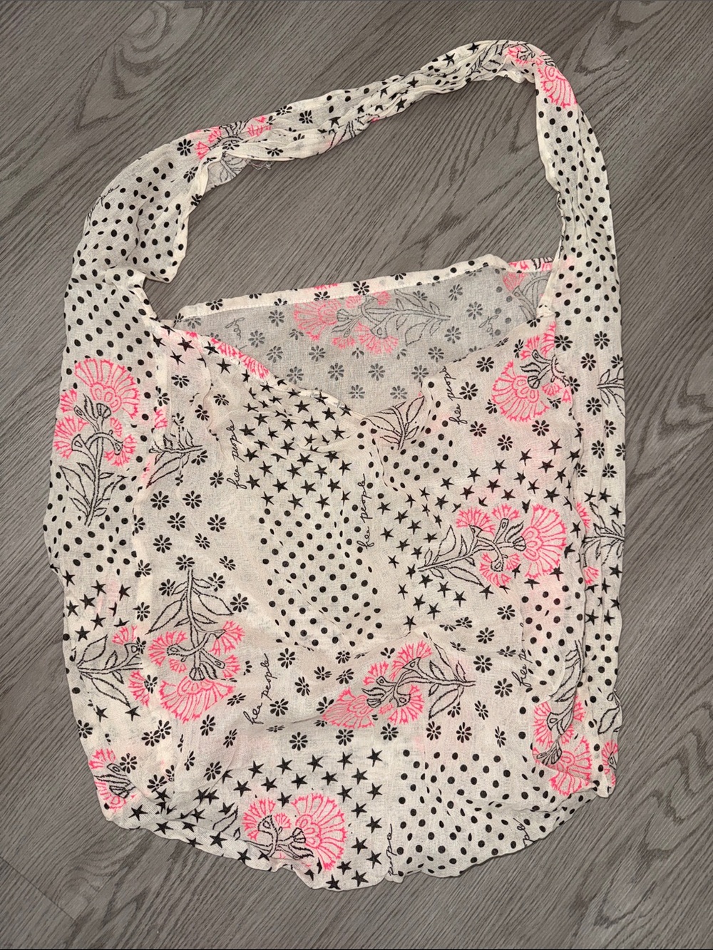 Free People Cream Shoulder Bag with Pink Floral Print